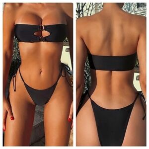 Strapless Bandeau High Cut Ring Bikini Set